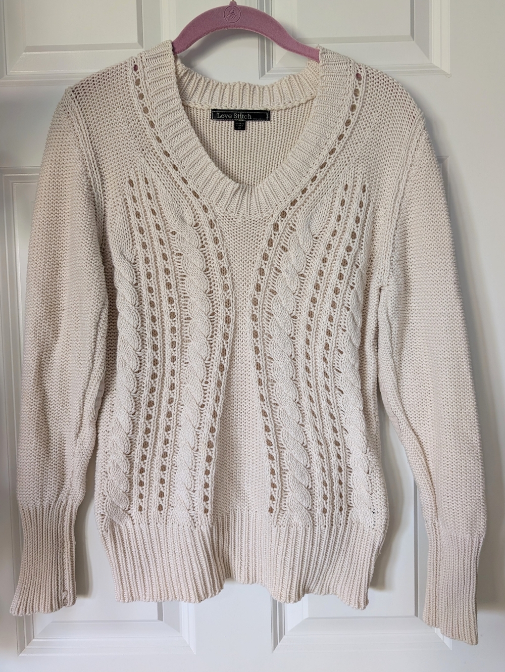LoveStitch Love Stitch Women's Junior's Medium Knit Sweater Elbow Patches Cream